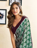 Ready To Wear Green Cotton Printed Saree