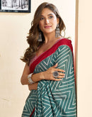 Ready To Wear Green Cotton Printed Saree