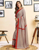 Ready To Wear Beige Cotton Printed Saree With Pocket
