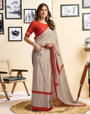 Ready To Wear Beige Cotton Printed Saree With Pocket