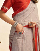 Ready To Wear Beige Cotton Printed Saree With Pocket