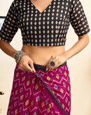 Ready To Wear Magenta Cotton Ikkat Printed Saree