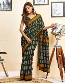 Ready To Wear Green Cotton Printed Saree