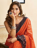 Ready To Wear Orange Cotton Printed Saree