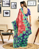Ready To Wear Red Cotton Printed Saree With Pocket