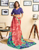 Ready To Wear Red Cotton Printed Saree With Pocket