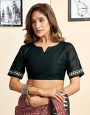 Ready To Wear Brown Cotton Printed Saree