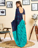 Ready To Wear Blue Cotton Printed Saree With Pocket