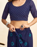 Ready To Wear Blue Cotton Printed Saree With Pocket