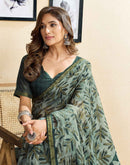 Ready To Wear Grey Linen Printed Saree
