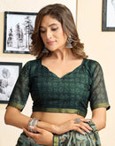 Ready To Wear Grey Linen Printed Saree