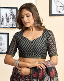 Ready To Wear Grey Linen Printed Saree