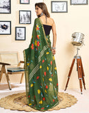 Ready To Wear Green Linen Floral Printed Saree