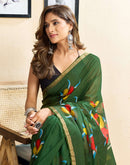 Ready To Wear Green Linen Floral Printed Saree