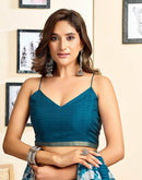 Ready To Wear Blue Linen Printed Saree
