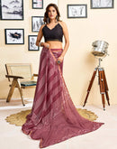 Ready To Wear Dusty Wine Linen Printed Saree