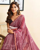 Ready To Wear Dusty Wine Linen Printed Saree