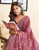 Ready To Wear Dusty Wine Linen Printed Saree