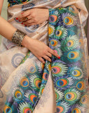 Ready To Wear Peach Silk Printed Saree