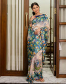 Ready To Wear Peach Silk Printed Saree