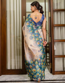 Ready To Wear Peach Silk Printed Saree