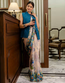 Ready To Wear Peach Silk Printed Saree
