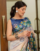 Ready To Wear Peach Silk Printed Saree