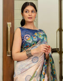 Ready To Wear Peach Silk Printed Saree