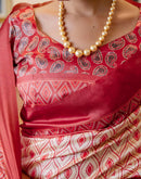 Ready To Wear Off White Silk Printed Saree