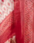 Ready To Wear Off White Silk Printed Saree