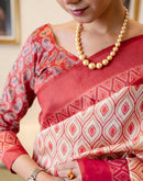 Ready To Wear Off White Silk Printed Saree