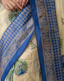 Ready To Wear Beige Silk Printed Saree