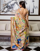 Ready To Wear Beige Silk Printed Saree