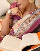 Ready To Wear Dark Beige Silk Printed Saree