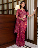 Ready To Wear Dusty Wine Linen Printed Saree