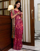 Ready To Wear Dusty Wine Linen Printed Saree