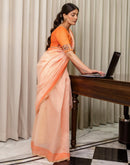 Ready To Wear Off White Linen Printed Saree