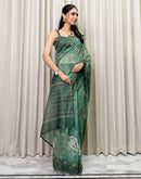 Ready To Wear Dusty Green Cotton Printed Saree