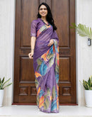 Ready To Wear Violet Cotton Printed Saree