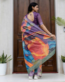 Ready To Wear Violet Cotton Printed Saree