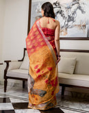 Ready To Wear Dusty Orange Cotton Printed Saree