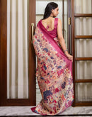 Ready To Wear Peach Silk Madhubani Printed Saree
