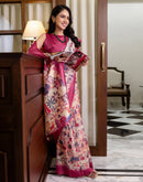 Ready To Wear Peach Silk Madhubani Printed Saree
