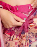 Ready To Wear Peach Silk Madhubani Printed Saree
