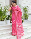 Ready To Wear Pink Silk Printed Saree