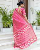 Ready To Wear Pink Silk Printed Saree