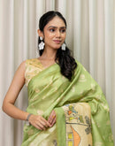 Ready To Wear Parrot green Silk Printed Saree