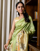 Ready To Wear Parrot green Silk Printed Saree