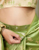 Ready To Wear Parrot green Silk Printed Saree