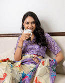 Ready To Wear Off White Silk Printed Saree
